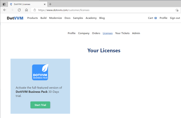 Get trial of DotVVM Business Pack