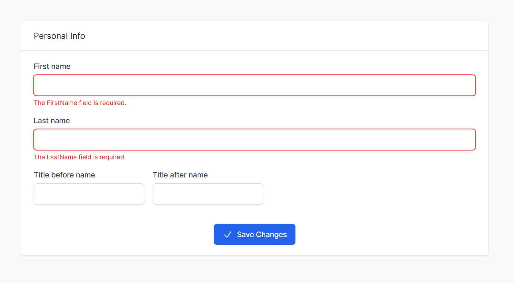 Forms with validation and layout helpers